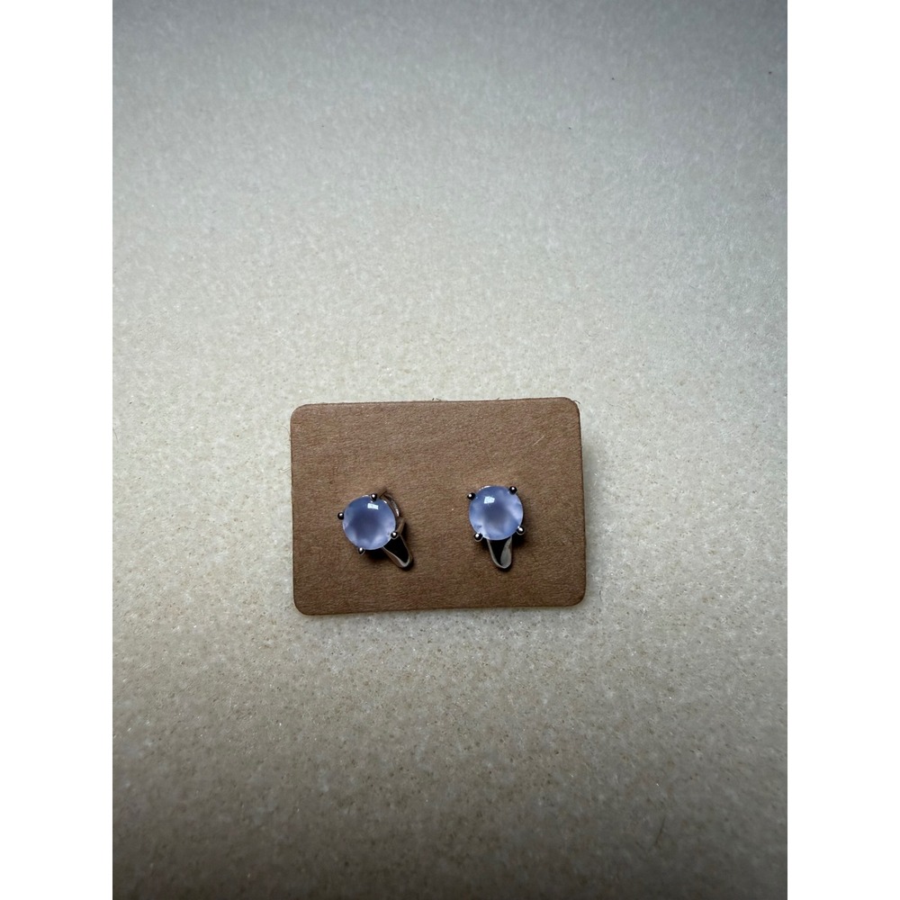 14k White Gold Moonstone Stud Earrings Round Cabochon Blue Lavender Fine Jewelry